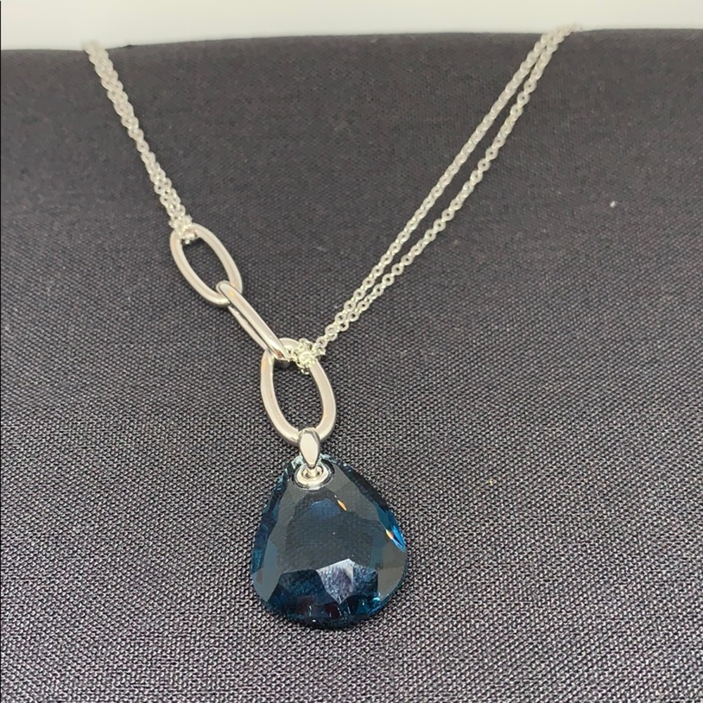 Swarovski Swan Signed Y Necklace with Blue Pendant